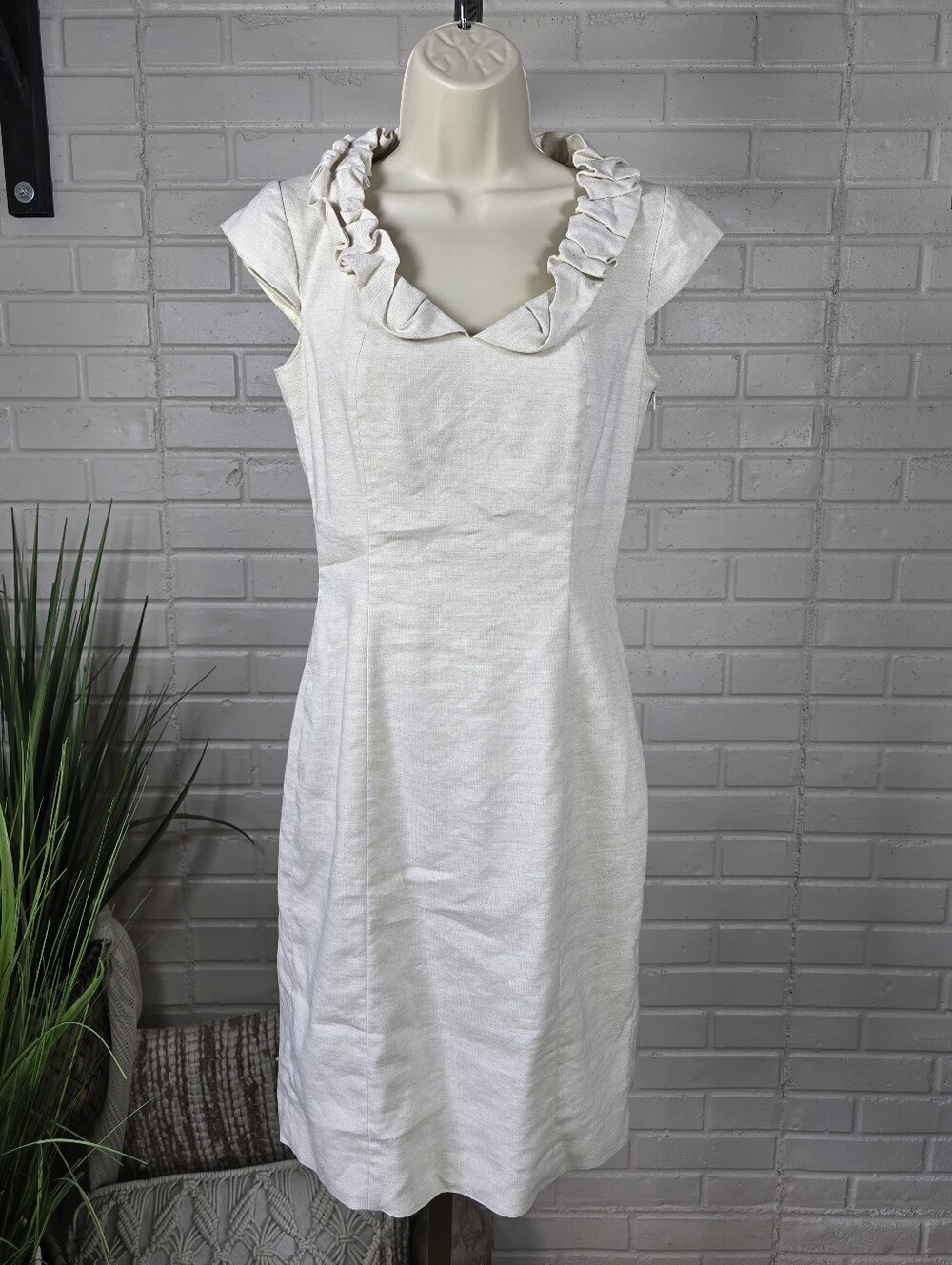 Antonio Melani Cream Ruffle Collar Dress Size 0